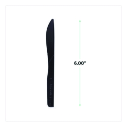 100% Recycled Content Cutlery, Knife, Plastic, Black, 50/Pac