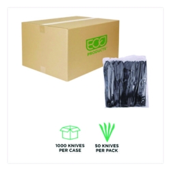 100% Recycled Content Cutlery, Knife, Plastic, Black, 50/Pac