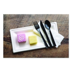 100% Recycled Content Cutlery, Knife, Plastic, Black, 50/Pac