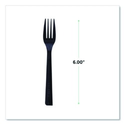100% Recycled Content Cutlery, Fork, Plastic, Black, 50/Pack