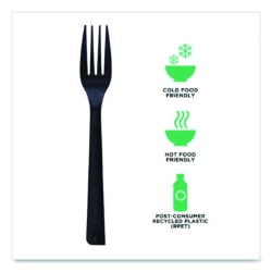 100% Recycled Content Cutlery, Fork, Plastic, Black, 50/Pack
