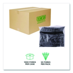 100% Recycled Content Cutlery, Fork, Plastic, Black, 50/Pack
