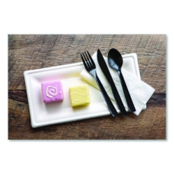 100% Recycled Content Cutlery, Fork, Plastic, Black, 50/Pack