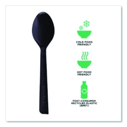 100% Recycled Content Cutlery, Spoon, Plastic, Black, 50/Pac