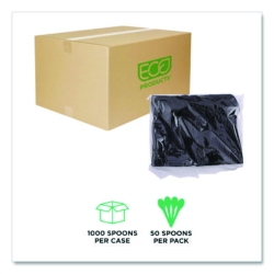 100% Recycled Content Cutlery, Spoon, Plastic, Black, 50/Pac