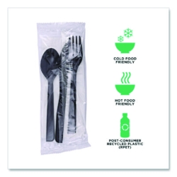 100% Recycled Content Cutlery Kit, Heavyweight Fork/Knife/So