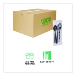 100% Recycled Content Cutlery Kit, Heavyweight Fork/Knife/So