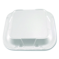 Foam Hinged Lid Containers, 3-Compartment, 8.56 x 8 x 2.76,