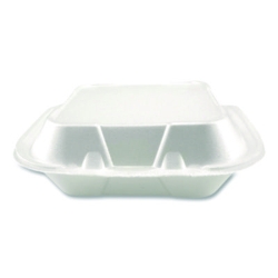 Foam Hinged Lid Containers, 3-Compartment, 8.56 x 8 x 2.76,