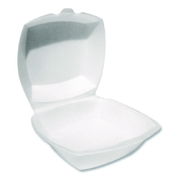 Foam Hinged Lid Containers, 6 x 6 x 3, White, Foam, 500/Cart