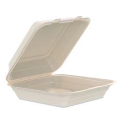 Compostable Molded Fiber Hinged Trays, ProPlanet Seal, 9.14