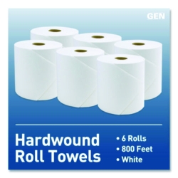 Hardwound Roll Towels, 1-Ply, 8" x 800 ft, White, 6 Rolls/Ca
