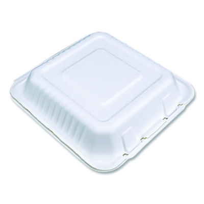 ChampWare Molded-Fiber Clamshell Containers, 9 x 9 x 3, Whit