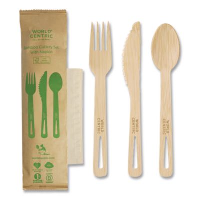 Bamboo Cutlery, Fork/Knife/Napkin/Spoon, Paper, Natural, 250
