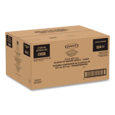 Square Plastic Bowls, 8 oz, 8.5 x 8.5 x 1.51, Clear, Plastic