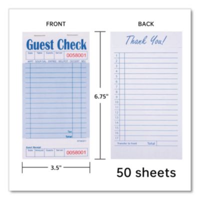 Guest Check Pad with Ruled Back, 15 Lines, One-Part (No Copi