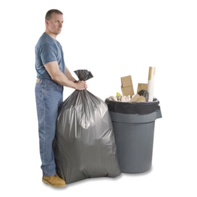 Can Liners, 33 gal, 1.35 mil, 33" x 40", Gray, 10 Bags/Roll,
