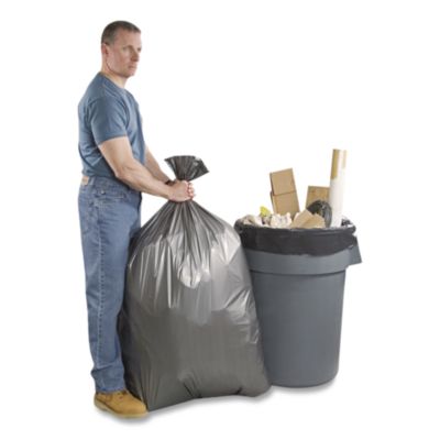 Can Liners, 33 gal, 1.35 mil, 33" x 40", Gray, 10 Bags/Roll,
