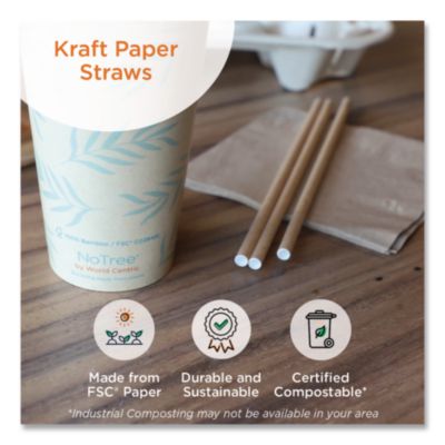 Sustainable Kraft Paper Straws, Wrapped, 8", Natural, 6,000/