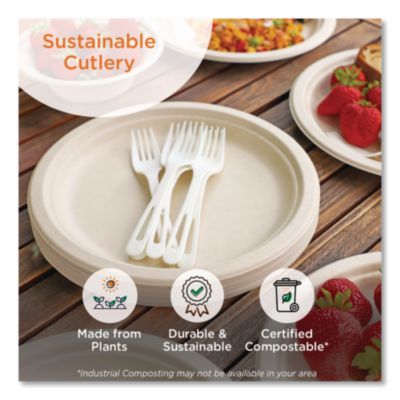 TPLA Wrapped Cutlery, Fork/Knife/Napkin, Plastic, Light Beig