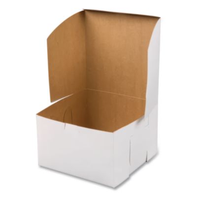 White One-Piece Non-Window Bakery Boxes, 8 x 8 x 5, White, P