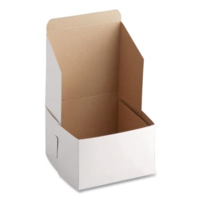 White One-Piece Non-Window Bakery Boxes, 6 x 6 x 4, White, P