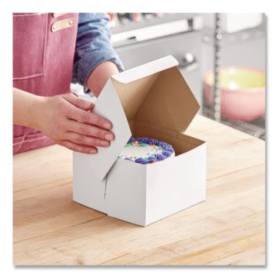 White One-Piece Non-Window Bakery Boxes, 6 x 6 x 4, White, P