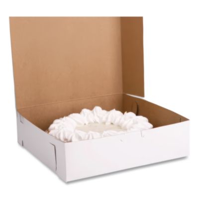 White One-Piece Non-Window Bakery Boxes, 9 x 9 x 2.5, White,