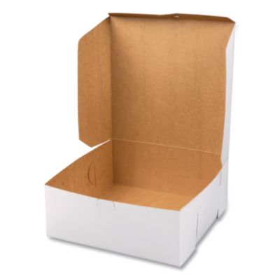 White One-Piece Non-Window Bakery Boxes, 9 x 9 x 4, White, P
