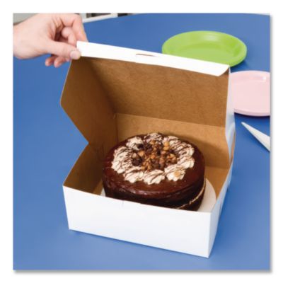White One-Piece Non-Window Bakery Boxes, 9 x 9 x 4, White, P