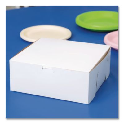 White One-Piece Non-Window Bakery Boxes, 10 x 10 x 2.5, Whit