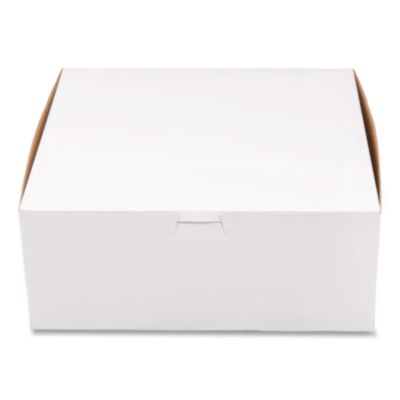 White One-Piece Non-Window Bakery Boxes, 10 x 10 x 4, White,