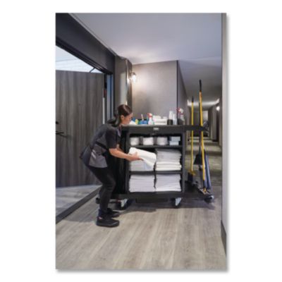 Full-Size Housekeeping Cart, Plastic, 3 Shelves, 1 Bin, 24.4