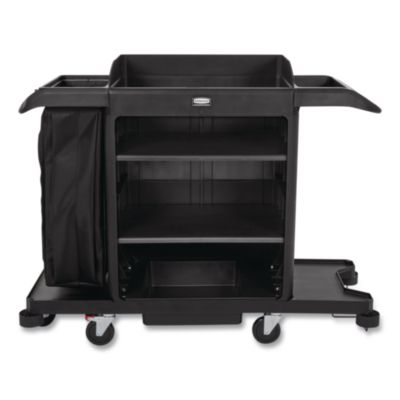 Full-Size Housekeeping Cart, Plastic, 3 Shelves, 1 Bin, 24.4