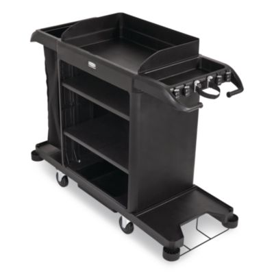 Full-Size Housekeeping Cart, Plastic, 3 Shelves, 1 Bin, 24.4