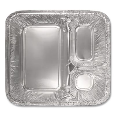 Aluminum Oblong Container with Lid, 3 Compartments, 24 oz, 8