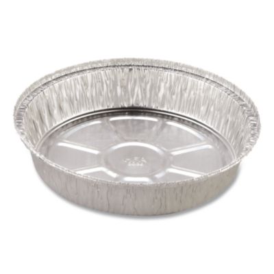 Round Aluminum Container, 48 oz, 9" Diameter x 1.66" h, Silv