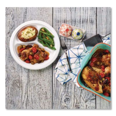 Paper Dinnerware, 3-Compartment Plate, 10.25" Dia, White, 50