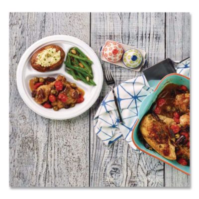 Paper Dinnerware, 3-Compartment Plate, 9.25" Dia, White, 500