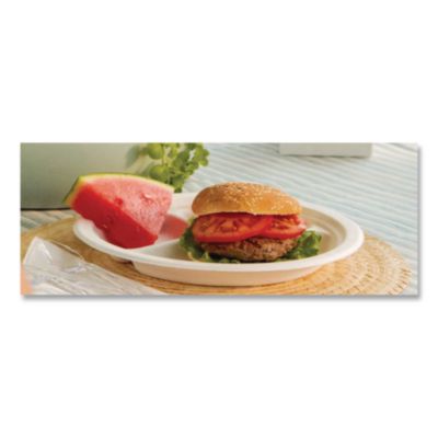 Paper Dinnerware, 3-Compartment Plate, 9.25" Dia, White, 500