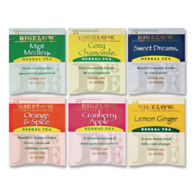 Assorted Herbal Tea Bags, Six Flavors, 28/Box, 168/Carton