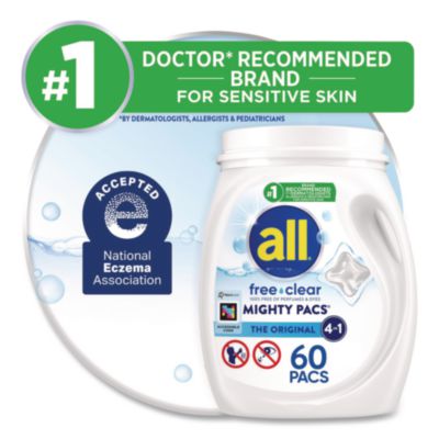 MIGHTY PACS Free Clear HE Laundry Detergent, 60 Pods/Tub, 4