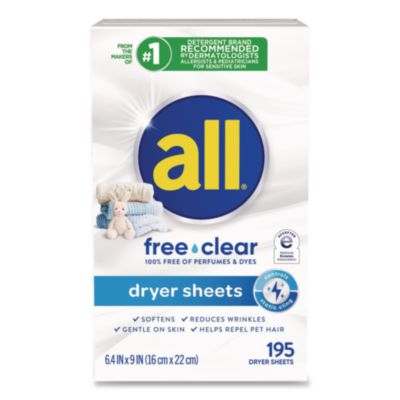 Free Clear Dryer Sheets, Fragrance Free, 195 Sheets/Pack, 6
