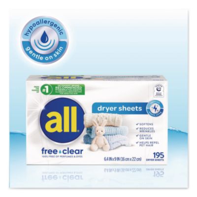 Free Clear Dryer Sheets, Fragrance Free, 195 Sheets/Pack, 6