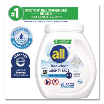 MIGHTY PACS Free Clear HE Laundry Detergent, 80 Pods/Tub, 4