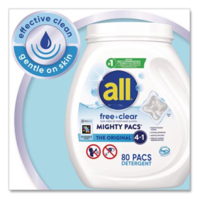 MIGHTY PACS Free Clear HE Laundry Detergent, 80 Pods/Tub, 4