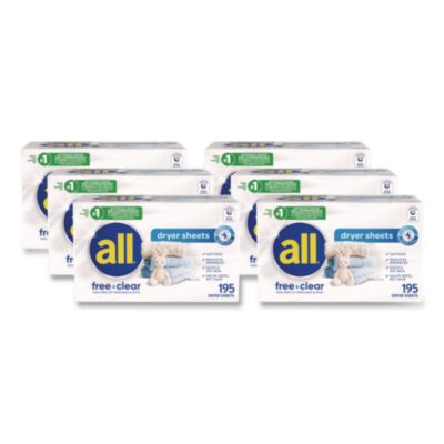 Free Clear Dryer Sheets, Fragrance Free, 195 Sheets/Pack, 6 