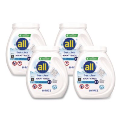 MIGHTY PACS Free Clear HE Laundry Detergent, 80 Pods/Tub, 4 