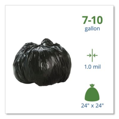 Total Recycled Content Plastic Trash Bags, 10 gal, 1 mil, 24