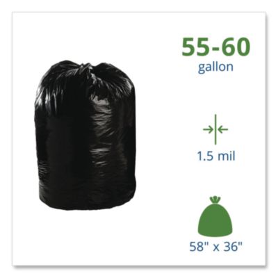 Total Recycled Content Plastic Trash Bags, 60 gal, 1.5 mil,